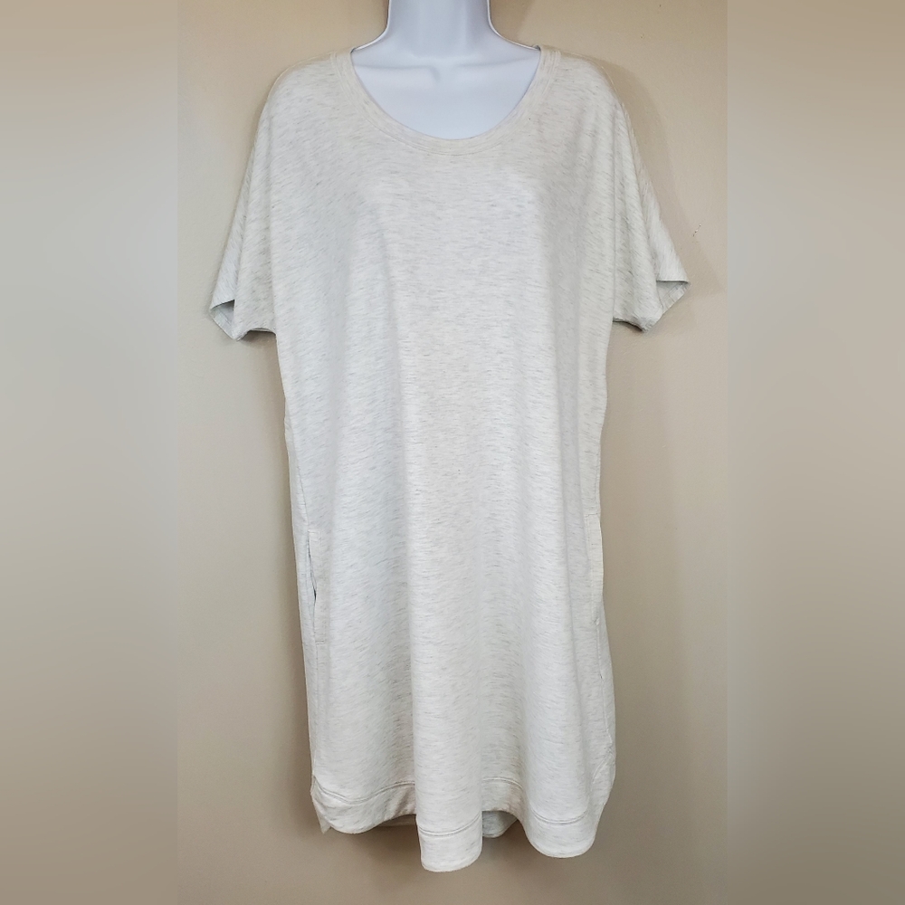 TEK GEAR DRY TEK Cream & Gray Short Sleeve Heathered Sweatshirt Dress